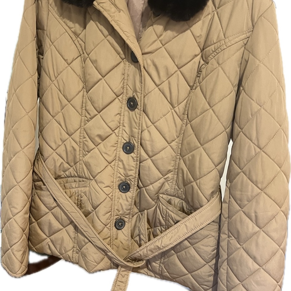 Tommy Hilfiger Quilted Tan Jacket with Faux Fur Collar LG